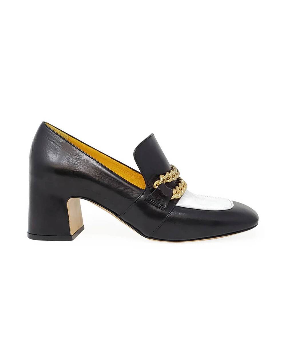 NEW MADISON MAISON women's heel loafer shoes in black and white